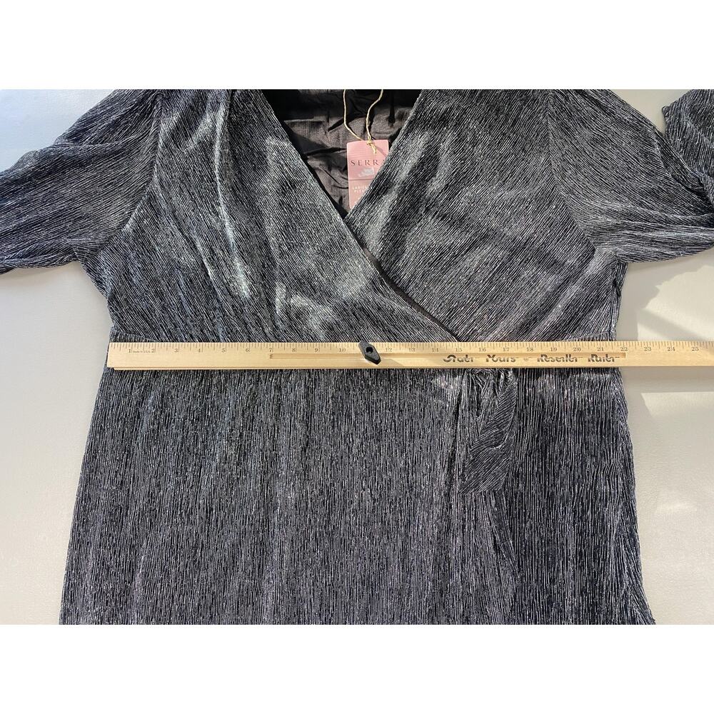 Serra Dress Womens XXL Metallic Silver Pleated Faux Wrap New Years Party Glam - Picture 10 of 15